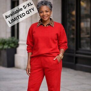 Red Sweatsuit/Leopard Collar